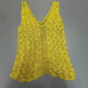 Vintage Boho Knit Tank Top Women's Medium Green Sleeveless Open Weave Festival